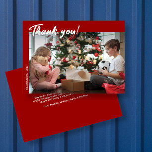 Elegant Modern Red Holiday Photo Thank You Card