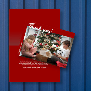 Elegant Modern Red Holiday Photo Thank You Card