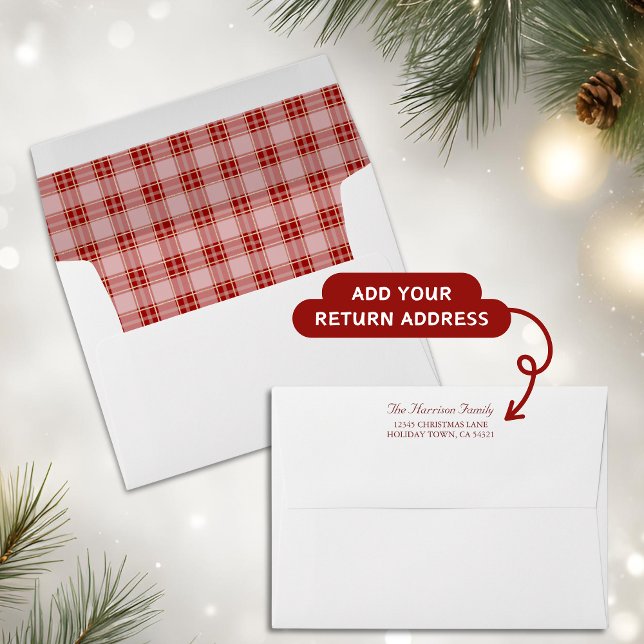 Elegant Modern Red Plaid Return Address Envelope (Elegant Modern Red Plaid Return Address Envelope)