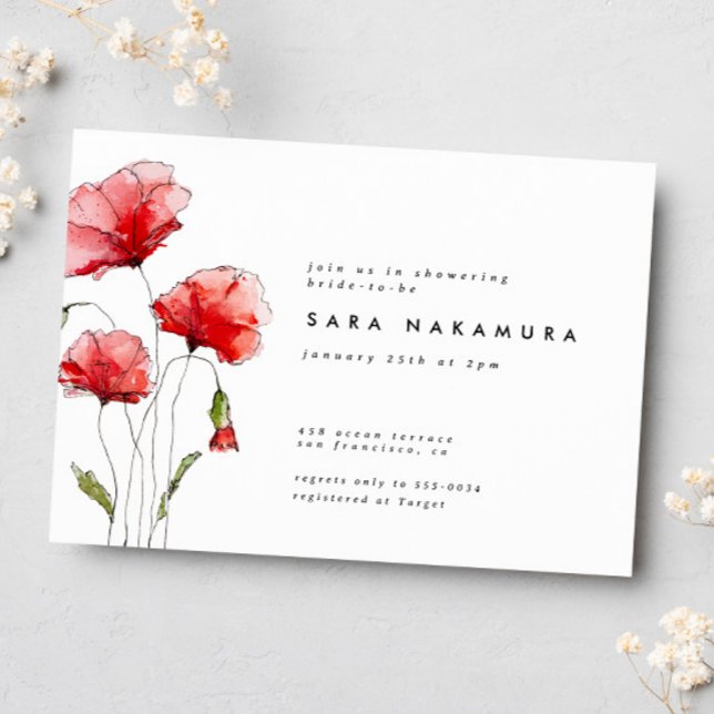 Elegant Modern Red Poppy Flower Bridal Shower Invitation (Creator Uploaded)
