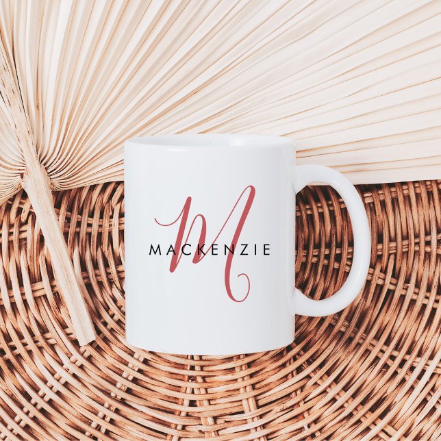 Elegant Modern Red Script Monogram Coffee Mug (Creator Uploaded)