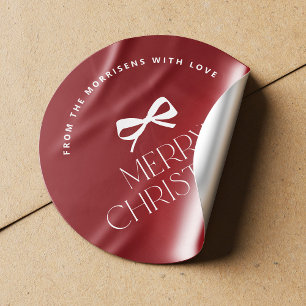 Elegant modern red white bow Christmas holiday Classic Round Sticker