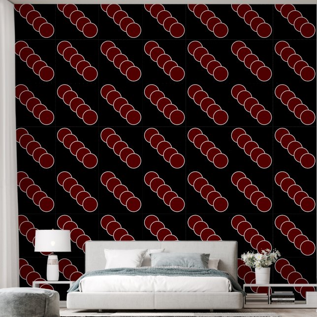 Elegant Modern Red White Circle Pattern Black Wallpaper (Bedroom)