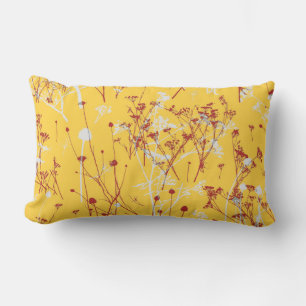 Elegant Modern Red Wildflowers on Mustard Yellow Lumbar Cushion