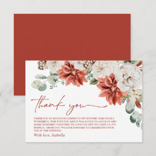 Elegant Modern Red Winter Christmas Bridal Shower Thank You Card