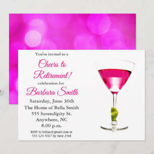 Elegant Modern Retirement Party Pink Cocktail Invitation