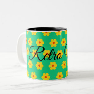 elegant modern retro floral monogram Two-Tone coffee mug