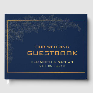Elegant Modern Retro Gold Navy Blue Wedding Quote Guest Book