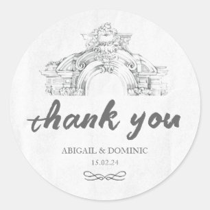 Elegant Modern Roman Minimalist Wedding Thank You Classic Round Sticker