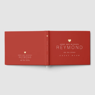 Elegant Modern Romantic Brick-Red Heart Guest Book