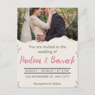Elegant Modern Romantic Minimalist Photo Wedding Invitation Postcard