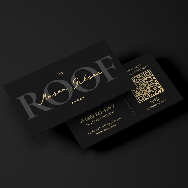 Elegant Modern Roof Contractor Black Script Business Card (Elegant Modern Roof Contractor Black Script Business Card
)