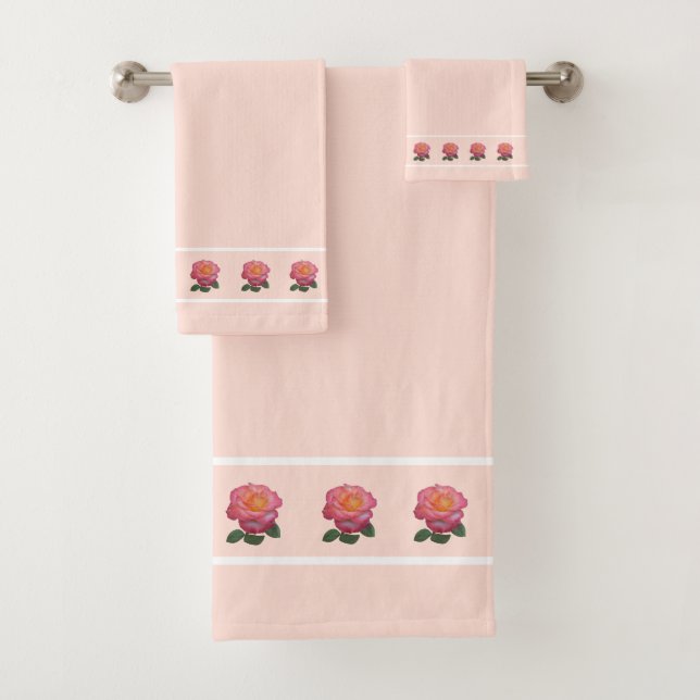 Elegant, Modern Rose Flowers on Light Pink Bath Towel Set (Insitu)