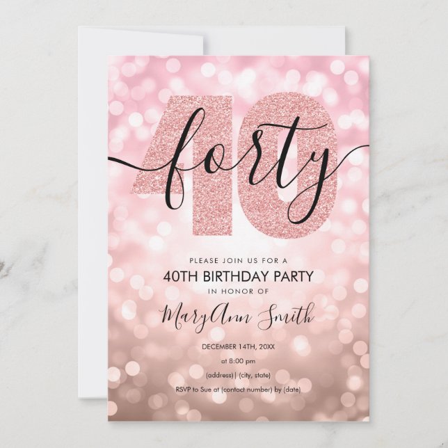 Elegant Modern Rose Gold 40th Birthday Party  Invitation (Front)