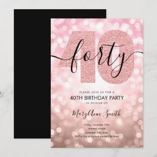 Elegant Modern Rose Gold 40th Birthday Party Invitation