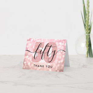 Elegant Modern Rose Gold 50th Birthday Thank You Card
