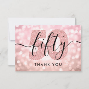 Elegant Modern Rose Gold 50th Birthday Thank You Card
