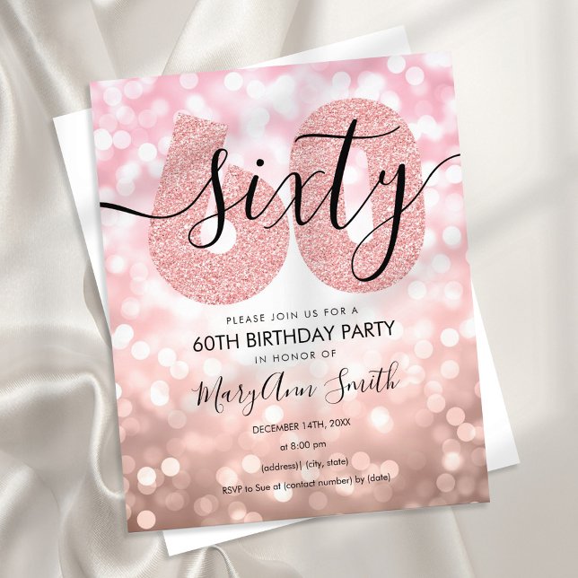 Elegant Modern Rose Gold 60th Birthday Party Flyer (Creator Uploaded)