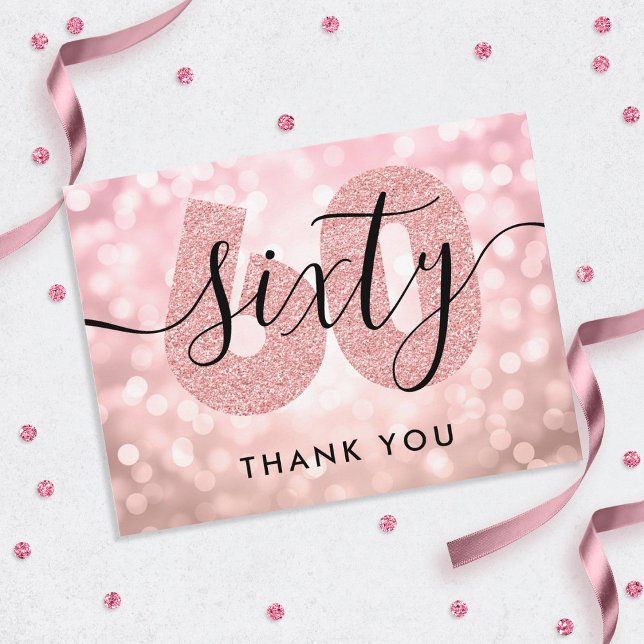 Elegant Modern Rose Gold 60th Birthday Thank You  Postcard (Creator Uploaded)