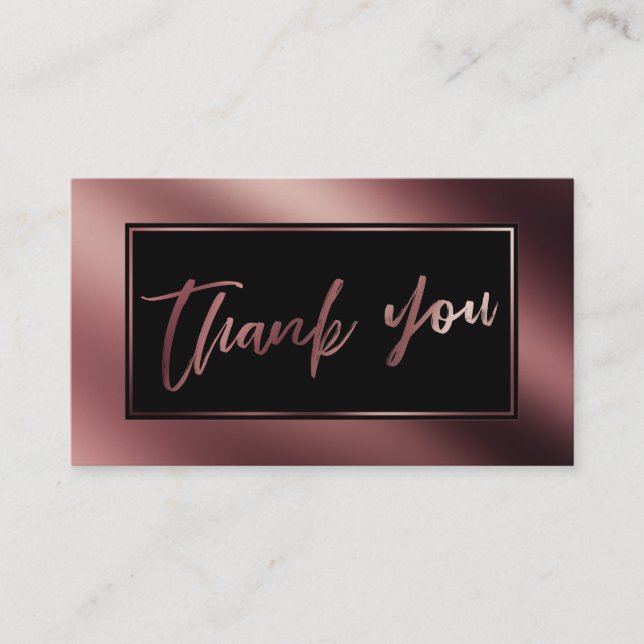 Elegant Modern Rose Gold & Black Thank You Insert (Front)
