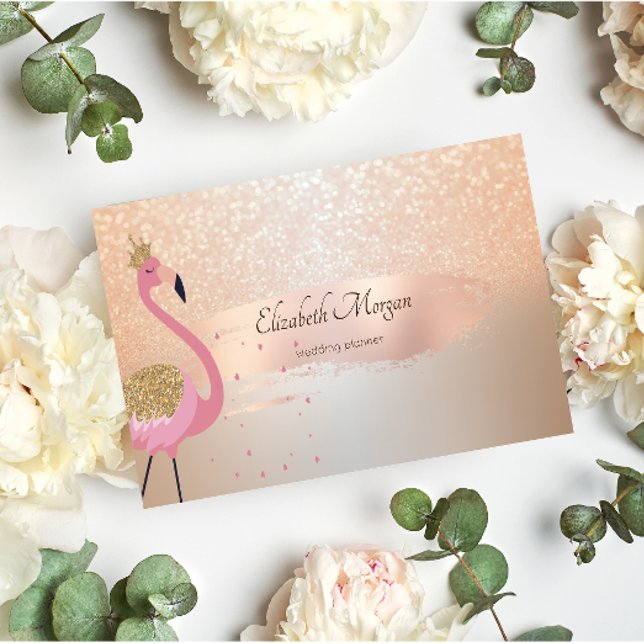 Elegant Modern, Rose Gold Brush Stroke,Flamingo Business Card (Creator Uploaded)