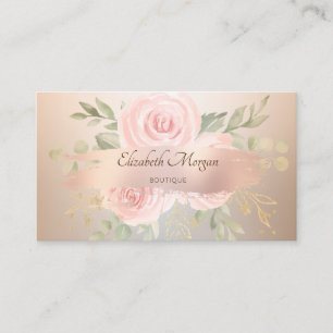 Elegant Modern, Rose Gold Brush Stroke,Roses Business Card