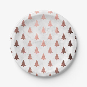 Elegant modern rose gold Christmas tree pattern Paper Plate