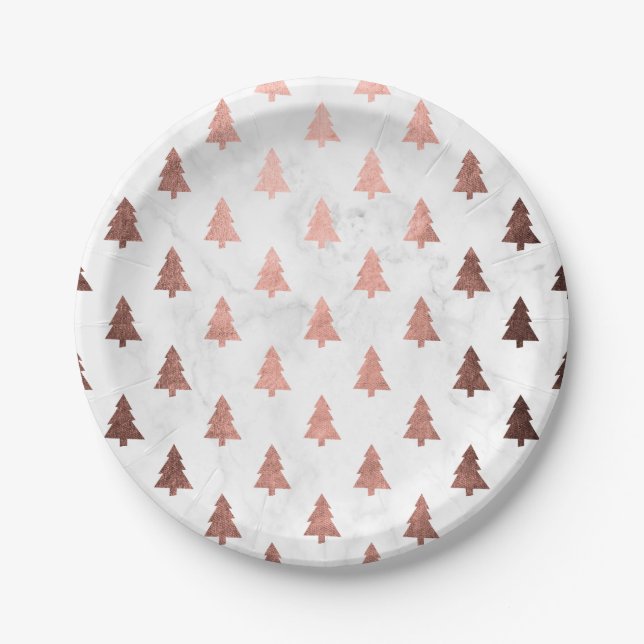 Elegant modern rose gold Christmas tree pattern Paper Plate (Front)