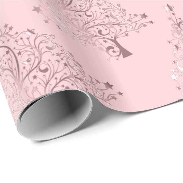 Elegant & Modern Rose Gold Christmas Tree Pattern Wrapping Paper (Roll Corner)