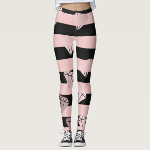 Elegant modern rose gold diamond pattern & stripe leggings