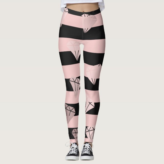 Elegant modern rose gold diamond stripe pattern leggings (Front)