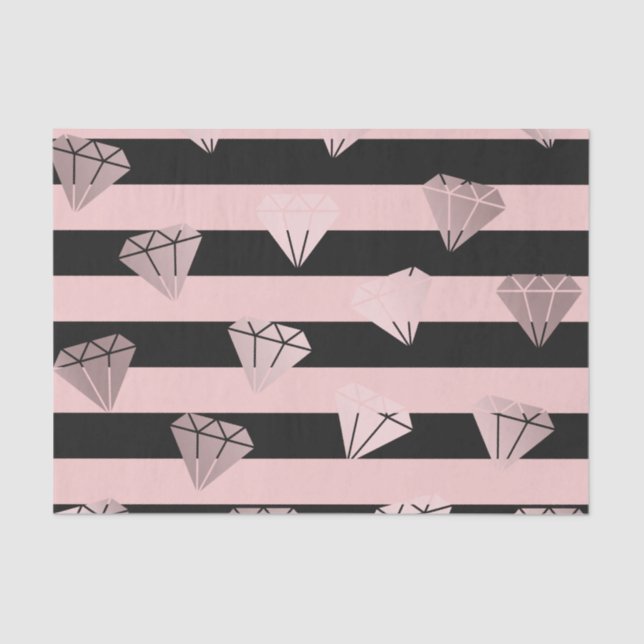 Elegant modern rose gold diamond stripe pattern tissue paper (Front)
