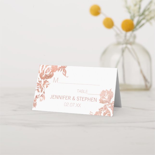 Elegant Modern Rose Gold Floral Place Cards (Front)