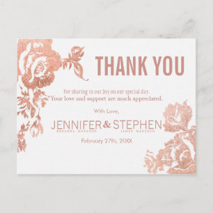 Elegant Modern Rose Gold Floral Thank You Postcard
