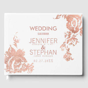 Elegant Modern Rose Gold Floral Wedding Guest Book