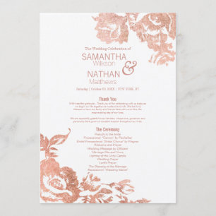 Elegant Modern Rose Gold Floral  Wedding Program