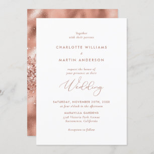 Elegant Modern Rose Gold Foil Glitter Wedding Invitation