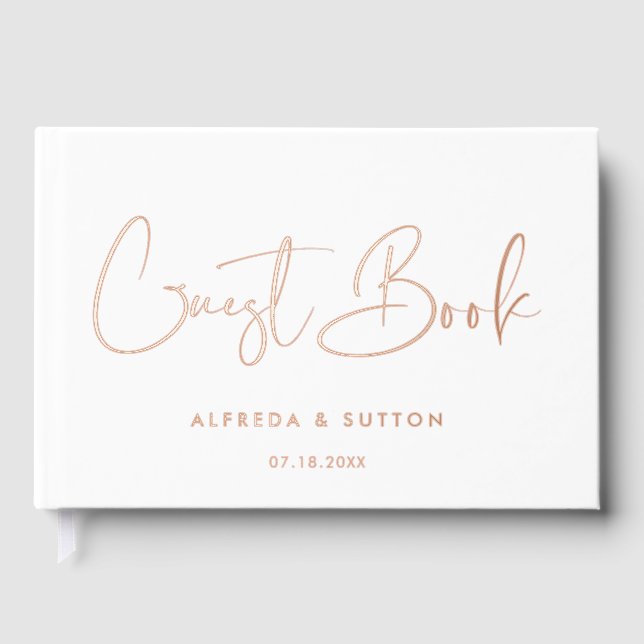 Elegant & modern Rose Gold foil wedding Guest Book (Front)