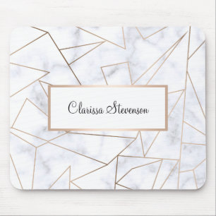 elegant modern rose gold geometric white marble mouse pad