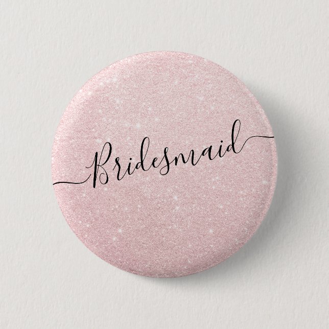 Elegant & modern rose gold glitter bridesmaid 6 cm round badge (Front)