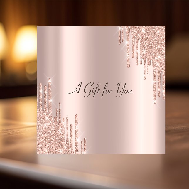 Elegant Modern Rose Gold Glitter Drips Discount Card (Creator Uploaded)
