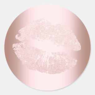 Elegant modern rose gold glitter lips makeup classic round sticker