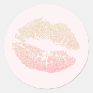 Elegant modern rose gold glitter lips pink makeup classic round sticker