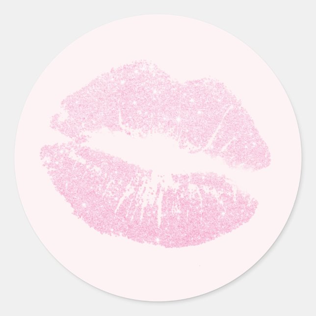 Elegant modern rose gold glitter lips pink makeup classic round sticker (Front)