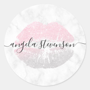 Elegant modern rose gold glitter lips white marble classic round sticker