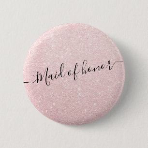Elegant & modern rose gold glitter maid of honor 6 cm round badge