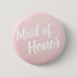 Elegant & modern rose gold glitter maid of honour 6 cm round badge
