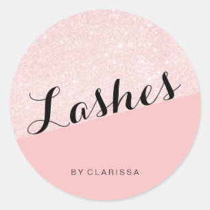 Elegant modern rose gold glitter pink lashes classic round sticker