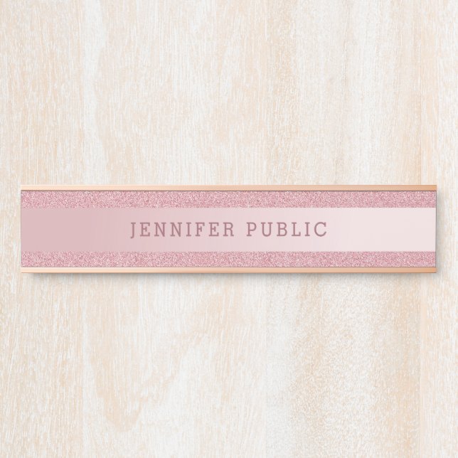 Elegant Modern Rose Gold Glitter Simple Template Door Sign (Front)
