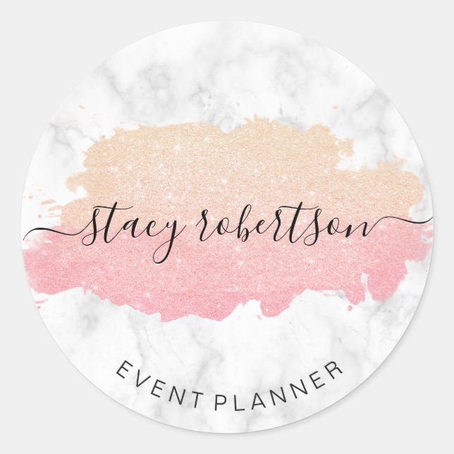 Elegant modern rose gold & gold glitter planner classic round sticker (Front)